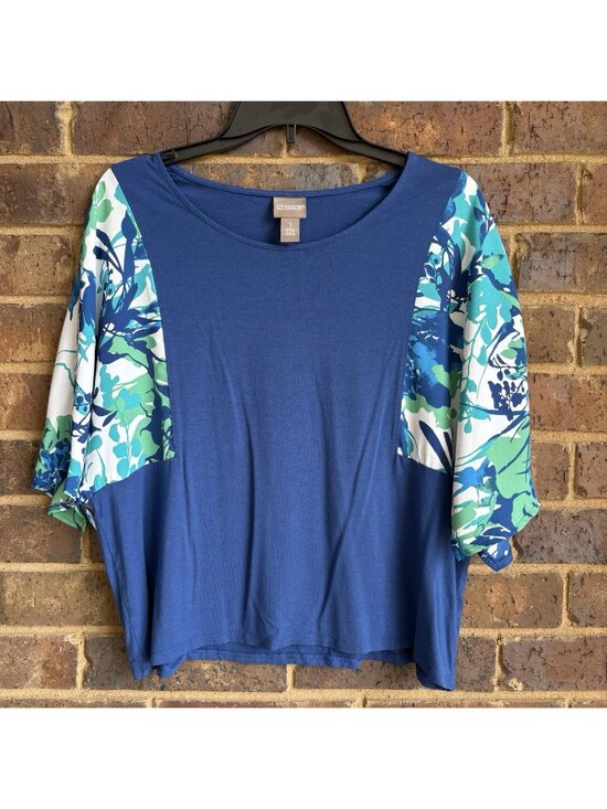 Chicos Tops - Chicos Blouse Women's Blue Abstract Pullover Fun Sleeves Size 1
